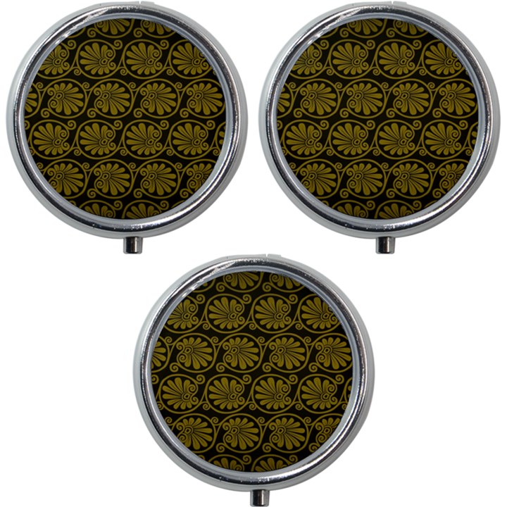 Yellow Floral Pattern Floral Greek Ornaments Mini Round Pill Box (Pack of 3)