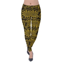 Yellow Floral Pattern Floral Greek Ornaments Velvet Leggings by nateshop