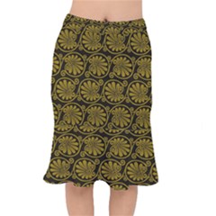 Yellow Floral Pattern Floral Greek Ornaments Short Mermaid Skirt by nateshop