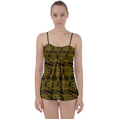 Yellow Floral Pattern Floral Greek Ornaments Babydoll Tankini Set by nateshop