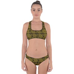 Yellow Floral Pattern Floral Greek Ornaments Cross Back Hipster Bikini Set by nateshop