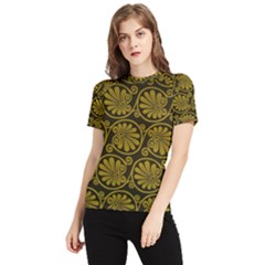 Yellow Floral Pattern Floral Greek Ornaments Women s Short Sleeve Rash Guard by nateshop