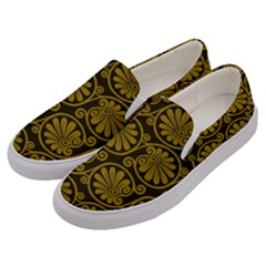 Yellow Floral Pattern Floral Greek Ornaments Men s Canvas Slip Ons by nateshop