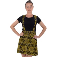 Yellow Floral Pattern Floral Greek Ornaments Velvet Suspender Skater Skirt by nateshop