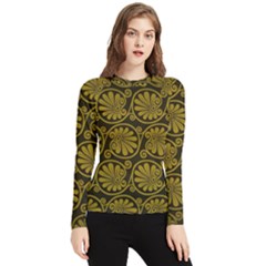 Yellow Floral Pattern Floral Greek Ornaments Women s Long Sleeve Rash Guard by nateshop