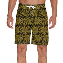 Yellow Floral Pattern Floral Greek Ornaments Men s Beach Shorts by nateshop