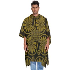 Yellow Floral Pattern Floral Greek Ornaments Men s Hooded Rain Ponchos by nateshop