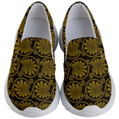 Yellow Floral Pattern Floral Greek Ornaments Kids Lightweight Slip Ons by nateshop