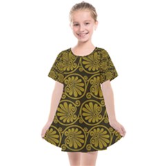 Yellow Floral Pattern Floral Greek Ornaments Kids  Smock Dress by nateshop