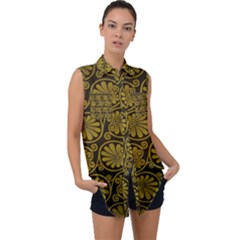 Yellow Floral Pattern Floral Greek Ornaments Sleeveless Chiffon Button Shirt