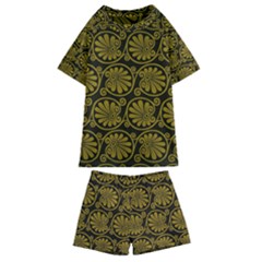 Yellow Floral Pattern Floral Greek Ornaments Kids  Swim T-shirt And Shorts Set by nateshop