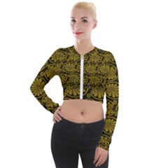 Yellow Floral Pattern Floral Greek Ornaments Long Sleeve Cropped Velvet Jacket by nateshop