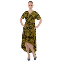 Yellow Floral Pattern Floral Greek Ornaments Front Wrap High Low Dress by nateshop