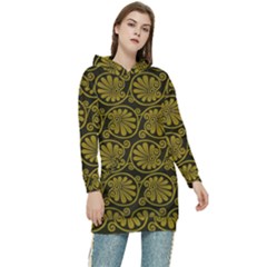 Yellow Floral Pattern Floral Greek Ornaments Women s Long Oversized Pullover Hoodie by nateshop