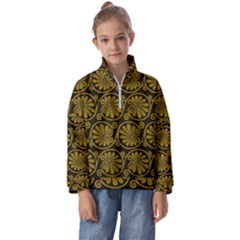 Yellow Floral Pattern Floral Greek Ornaments Kids  Half Zip Hoodie by nateshop