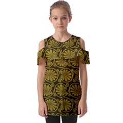 Yellow Floral Pattern Floral Greek Ornaments Fold Over Open Sleeve Top by nateshop