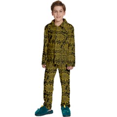 Yellow Floral Pattern Floral Greek Ornaments Kids  Long Sleeve Velvet Pajamas Set by nateshop