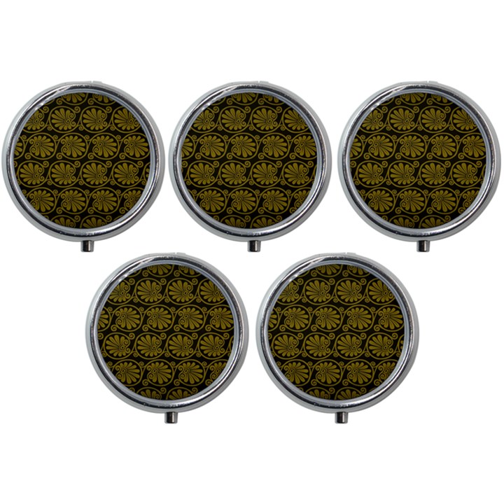 Yellow Floral Pattern Floral Greek Ornaments Mini Round Pill Box (Pack of 5)