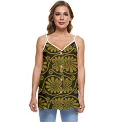 Yellow Floral Pattern Floral Greek Ornaments Casual Spaghetti Strap Chiffon Top by nateshop