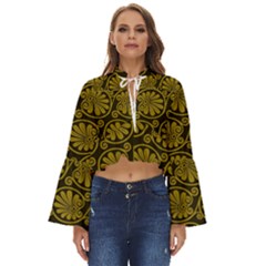 Yellow Floral Pattern Floral Greek Ornaments Boho Long Bell Sleeve Top by nateshop