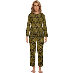 Yellow Floral Pattern Floral Greek Ornaments Womens  Long Sleeve Lightweight Pajamas Set by nateshop