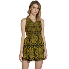 Yellow Floral Pattern Floral Greek Ornaments Sleeveless High Waist Mini Dress by nateshop