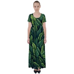 Green Leaves High Waist Short Sleeve Maxi Dress by goljakoff