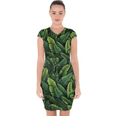 Green Leaves Capsleeve Drawstring Dress  by goljakoff