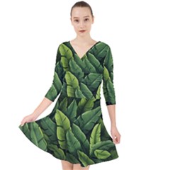 Green Leaves Quarter Sleeve Front Wrap Dress by goljakoff