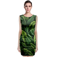 Green Leaves Sleeveless Velvet Midi Dress