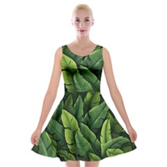 Green Leaves Velvet Skater Dress