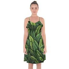 Green Leaves Ruffle Detail Chiffon Dress by goljakoff