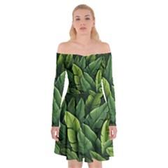 Green Leaves Off Shoulder Skater Dress by goljakoff