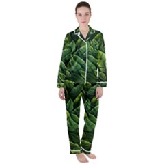 Green Leaves Women s Long Sleeve Satin Pajamas Set	 by goljakoff