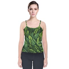 Green Leaves Velvet Spaghetti Strap Top by goljakoff