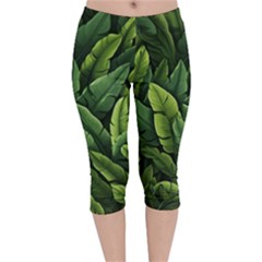 Green Leaves Velvet Capri Leggings  by goljakoff