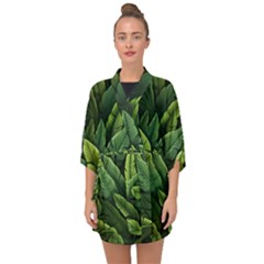 Green Leaves Half Sleeve Chiffon Kimono by goljakoff