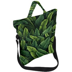 Green Leaves Fold Over Handle Tote Bag by goljakoff