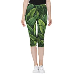 Green Leaves Inside Out Lightweight Velour Capri Leggings  by goljakoff