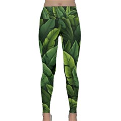 Green Leaves Lightweight Velour Classic Yoga Leggings by goljakoff