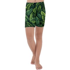 Green Leaves Kids  Lightweight Velour Capri Yoga Leggings by goljakoff