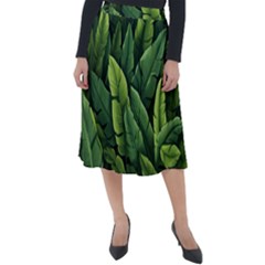 Green Leaves Classic Velour Midi Skirt  by goljakoff