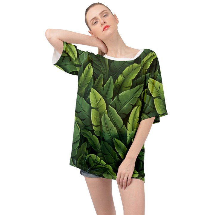 Green leaves Oversized Chiffon Top