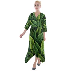 Green Leaves Quarter Sleeve Wrap Front Maxi Dress by goljakoff