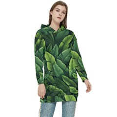 Green Leaves Women s Long Oversized Pullover Hoodie