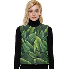 Green Leaves Women s Button Up Puffer Vest