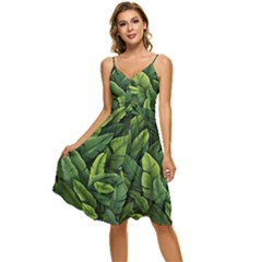 Green Leaves Sleeveless Tie Front Chiffon Dress by goljakoff