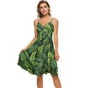 Green leaves Sleeveless Tie Front Chiffon Dress View1