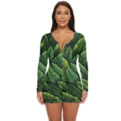 Green Leaves Long Sleeve Boyleg Swimsuit by goljakoff