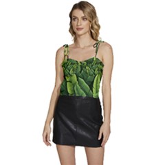 Green Leaves Flowy Camisole Tie Up Top by goljakoff